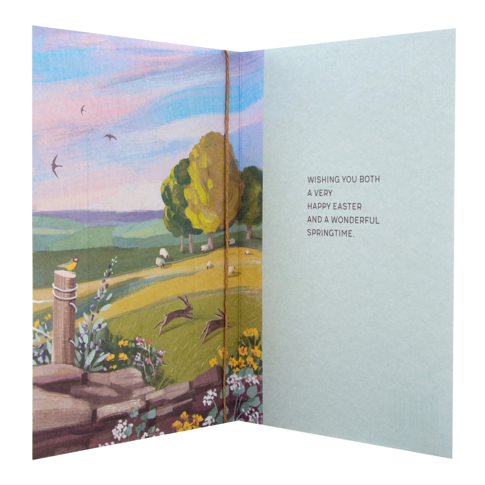 Classic Spring Field Design with Gold Foil & String Attachment Mum and Dad Easter Card