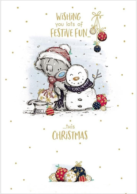 Bear Dressing Snowman Festive Fun Christmas Card