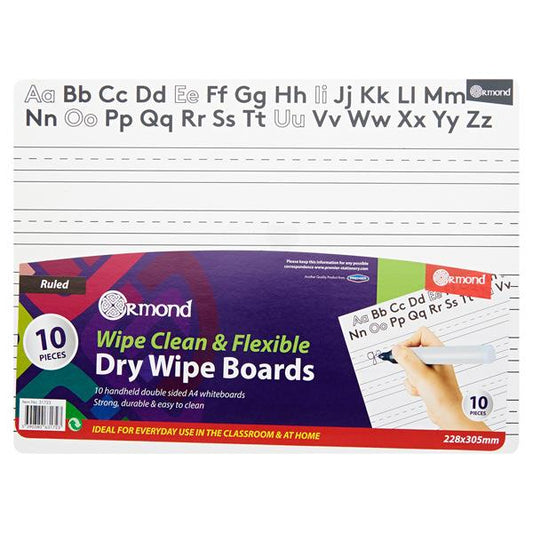 Pack of 10 228x305mm Letters Dry Wipe Boards by Ormond