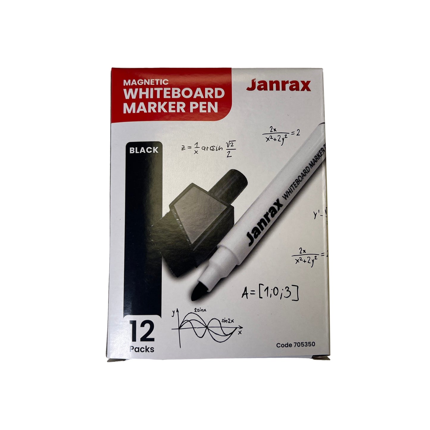 Pack of 12 Magnetic Whiteboard Black Marker Pens with Dry Wipe Eraser