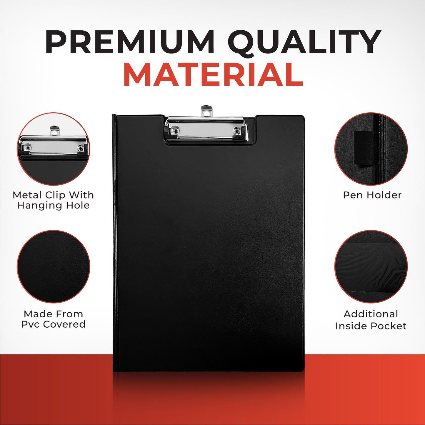 Pack of 6 A4 Black Foldover Clipboards