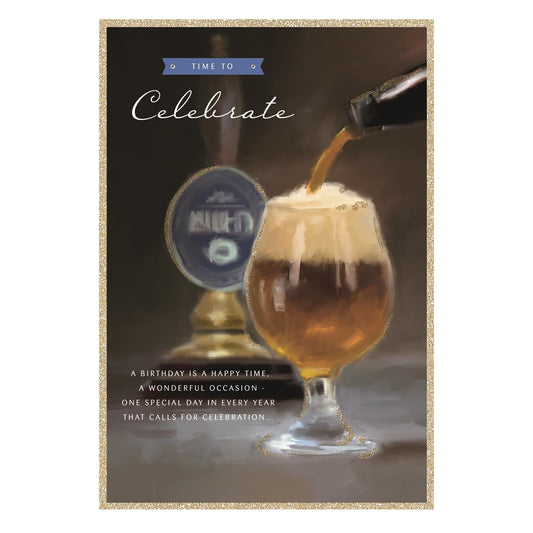 Time to Celebrate Champagne Glass Design Open Male Birthday Card 
