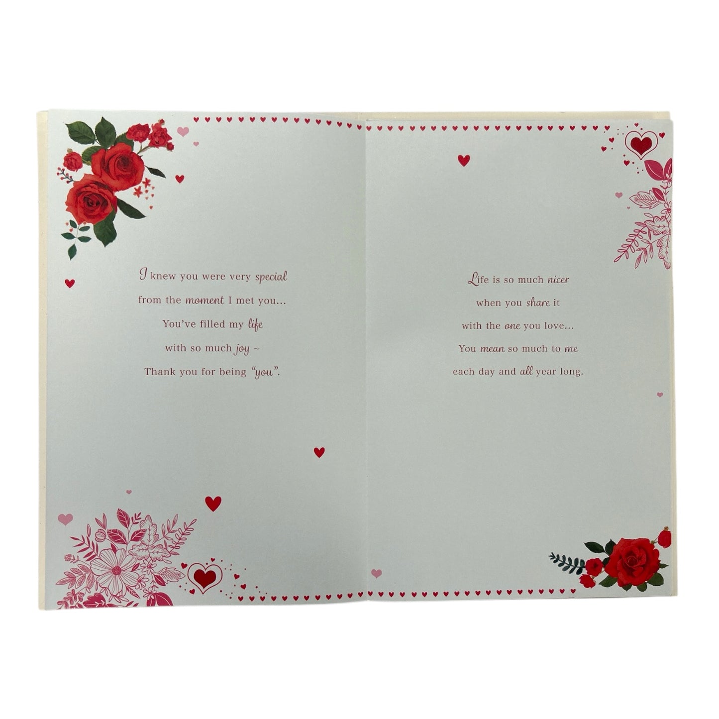 To My Wife Hearts and Red Roses Design 8 Page Insert Valentine's Day Card