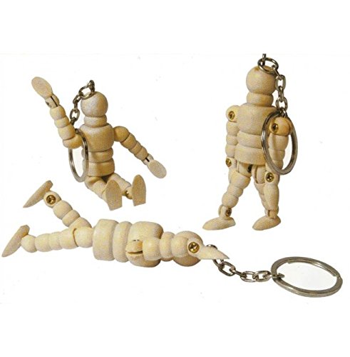 3 x 2.5" Keyring Wooden Lay Manikin for Artists - Male Art Figure Craft Moveable Key Ring