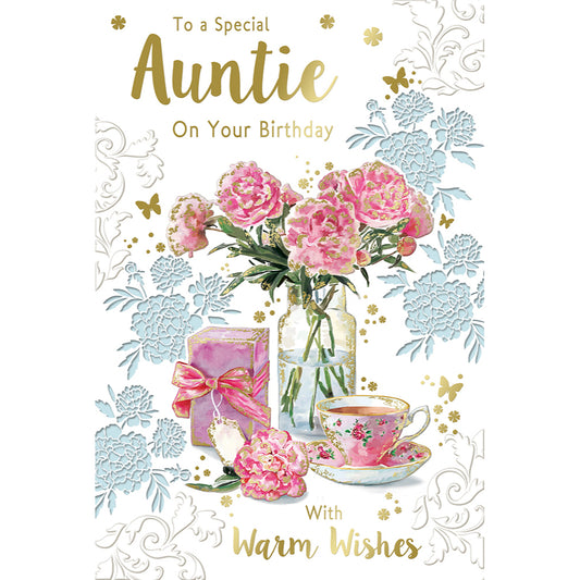 To a Special Auntie On Your Birthday With Warm Wishes Celebrity Style Greeting Card