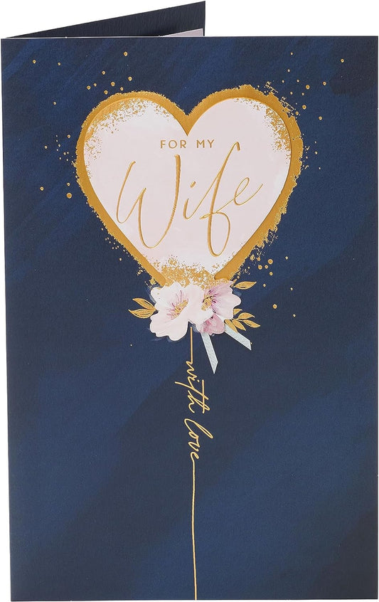  Dark Blue & Gold Design Wife Large Birthday Card