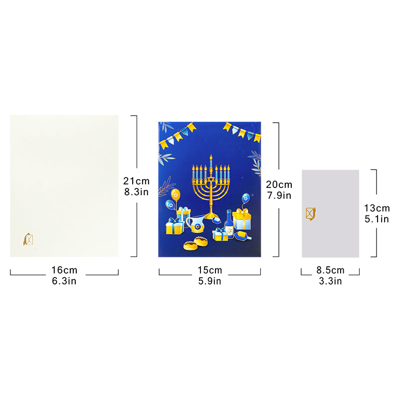Festival of Lights 3D Pop Up Hanukkah Card - Menorah Festival Family Friends Gift