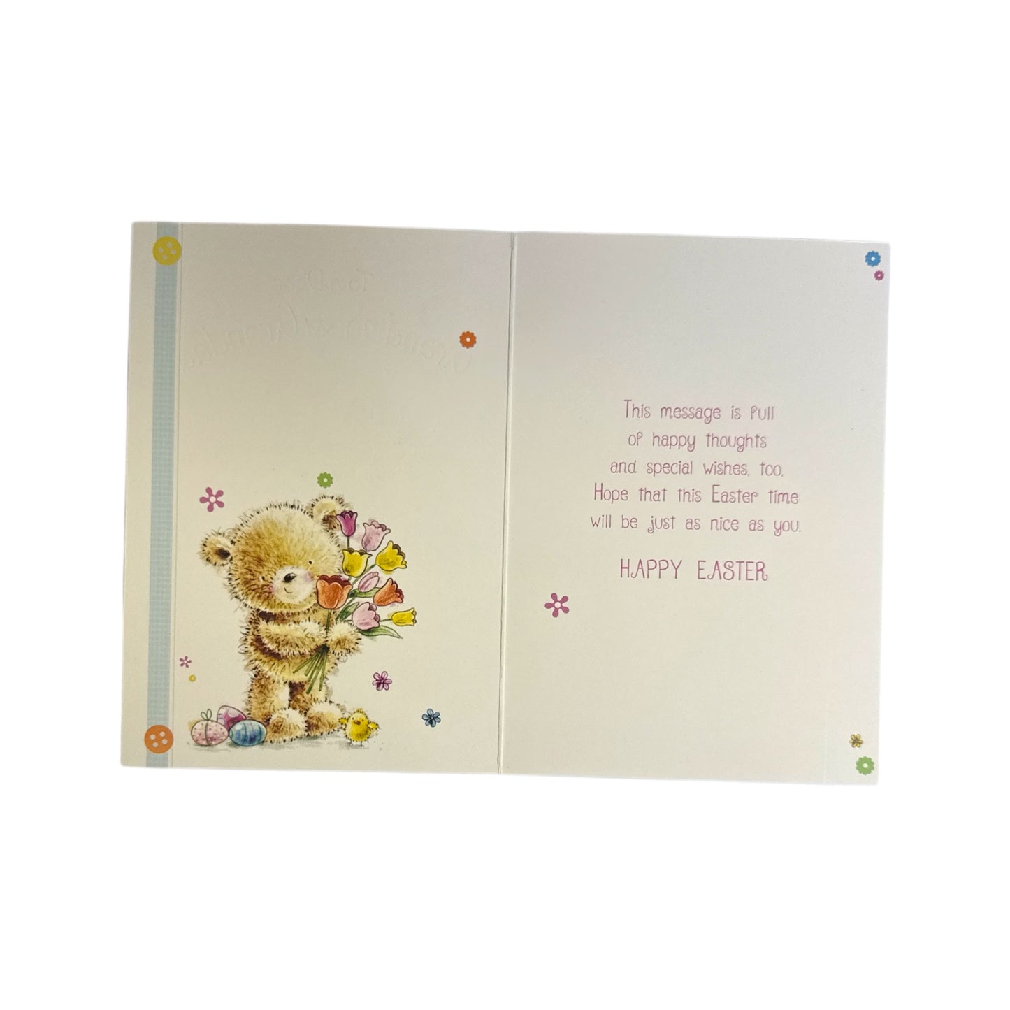 To Dear Grandma And Grandad Cute Teddy Holding Tulip Flowers Design Easter Card