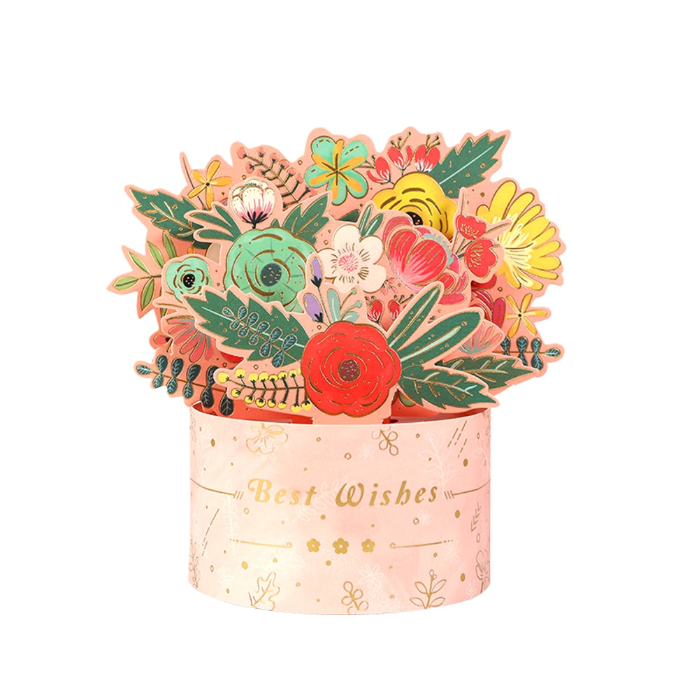 Floral Charm in Pink Vase 3D Pop Up Greeting Card - Mother's Day Birthday Wedding Anniversary