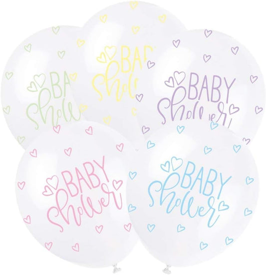 Pack of 5 Assorted Pastel Baby Shower 12" Latex Balloons