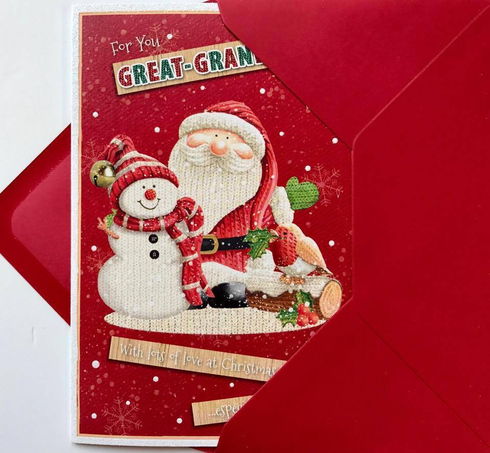 Great-Grandad Snowman & Santa Glitter Christmas Wishes Greeting Card
