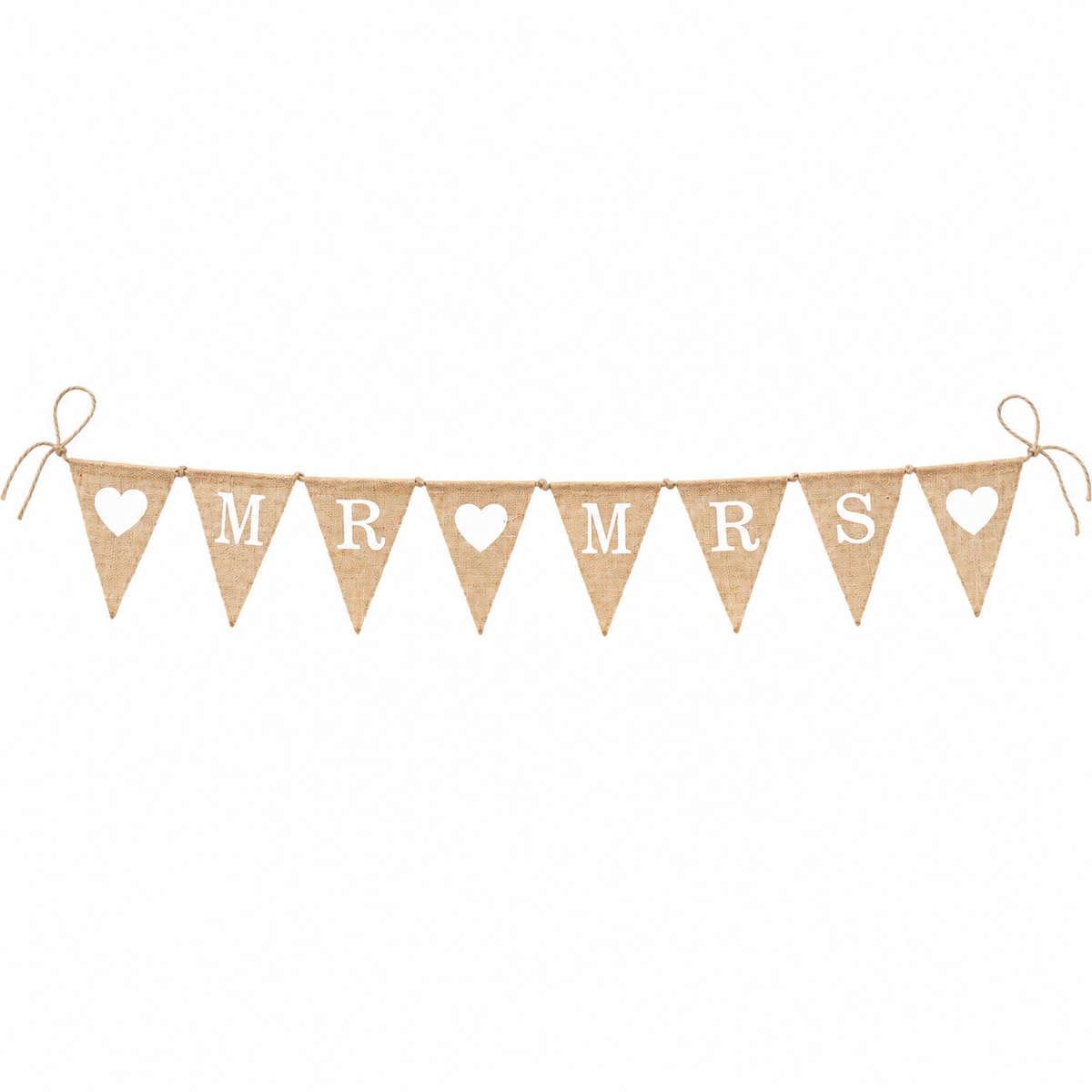 8 Pennants Mr & Mrs And Hearts Hessian Bunting