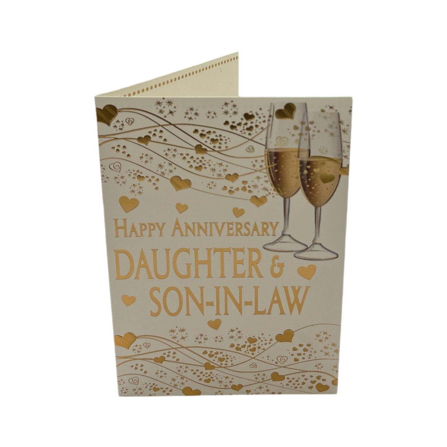 Daughter & Son-In-Law Champagne Glass Traditional Design Anniversary Card