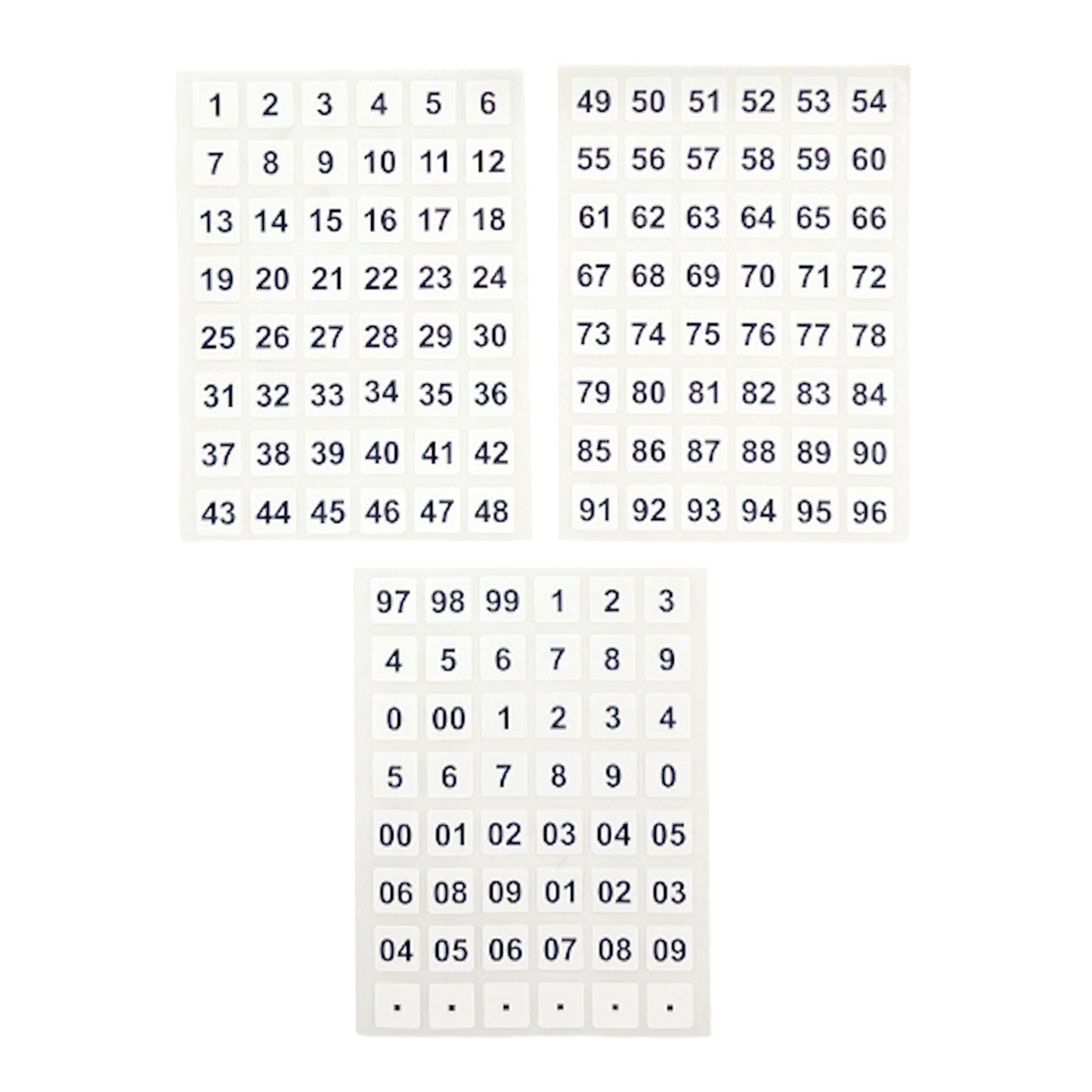 Pack of 144 Black on White 00-99 Number 12x12mm Self Adhesive Labels