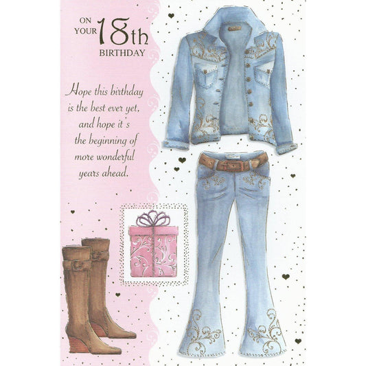 On Your 18th Denim Jeans Design Birthday Card