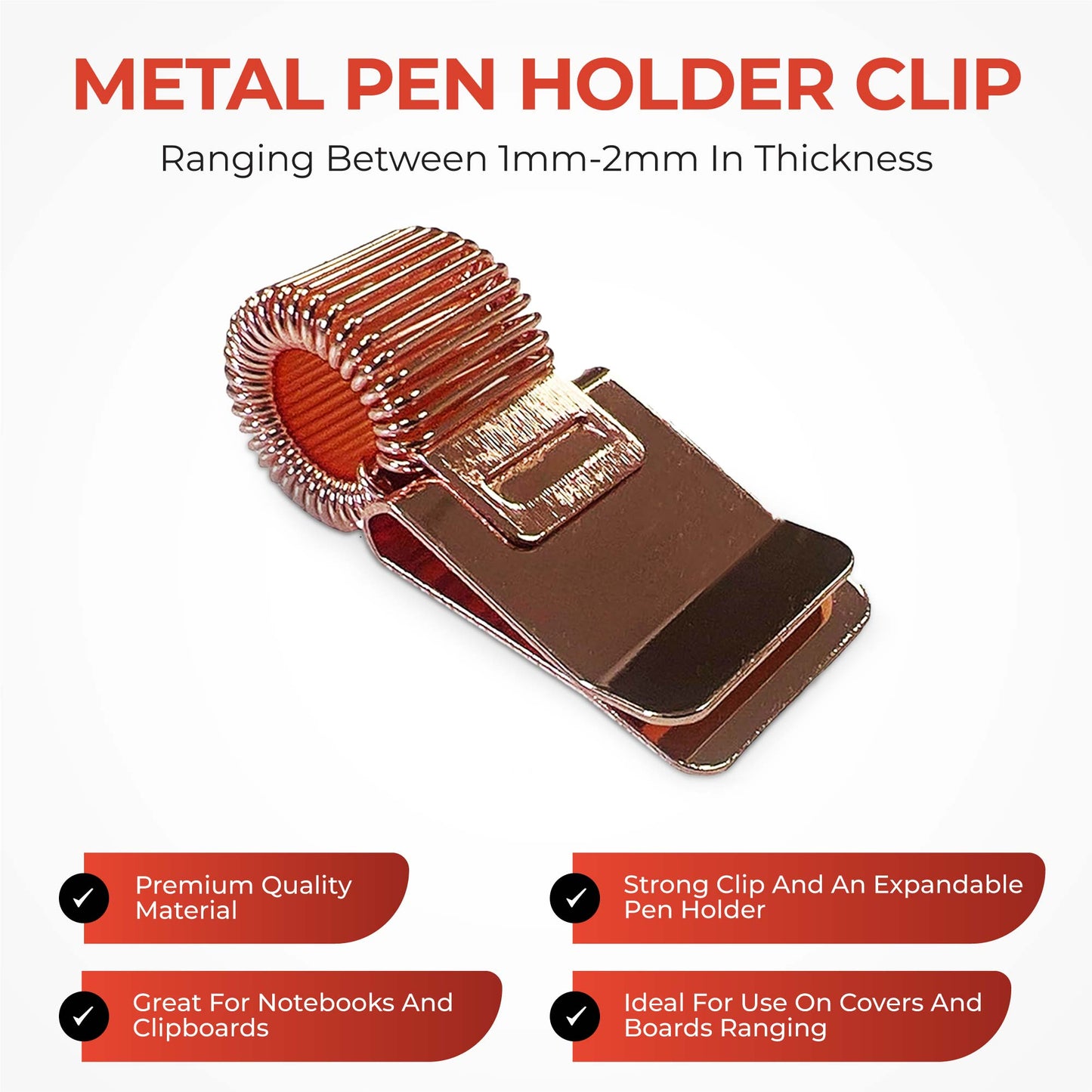 Pack of 100 Metal Pen Holder Clips for Notebook and Clipboard