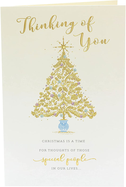 Thinking Of You Christmas Card Gold Foil Decorative Tree From The The Gibson Range Foiled & Embossed Finish