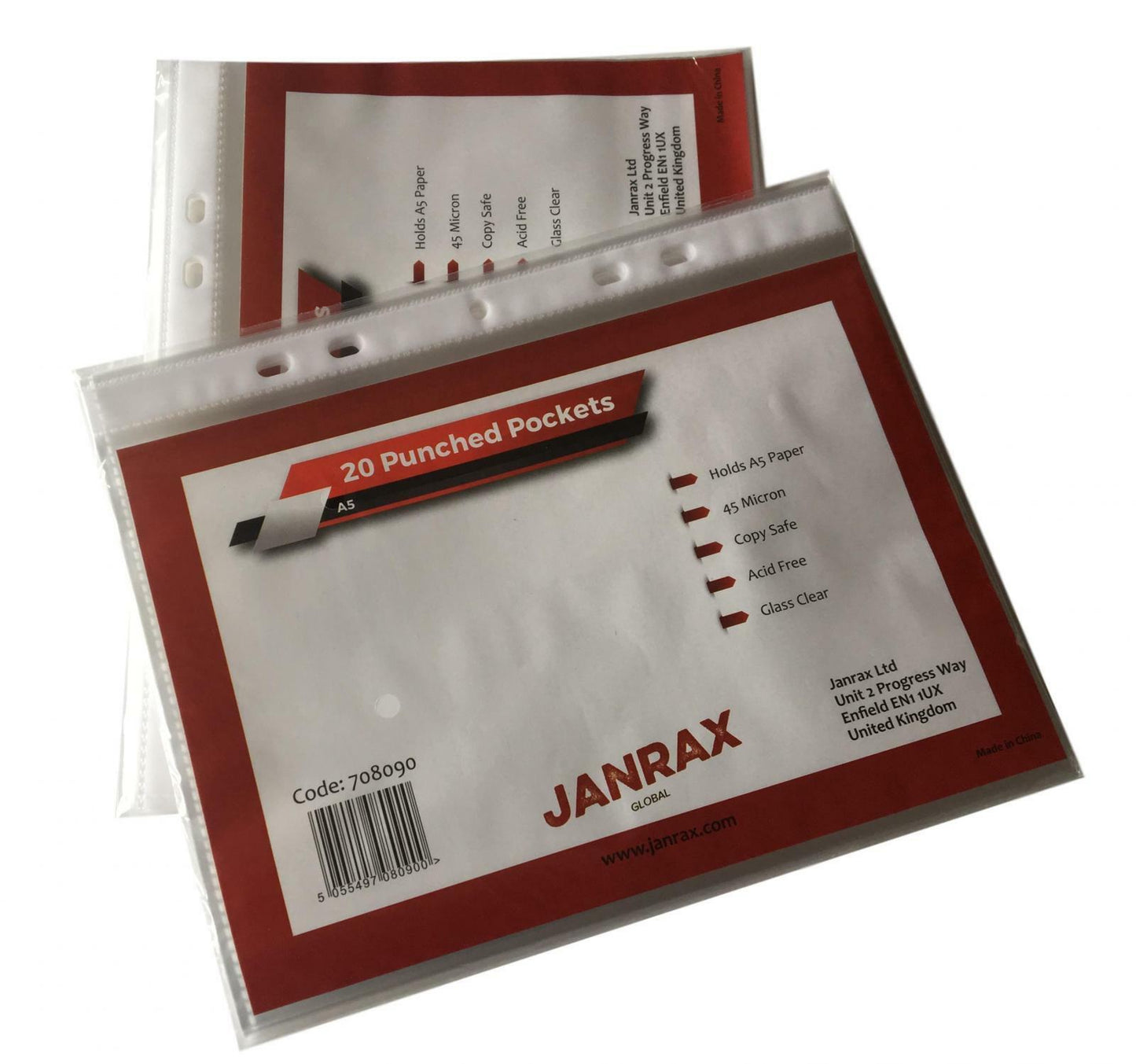 Pack of 500 A5 Glass Clear Punched Pockets by Janrax