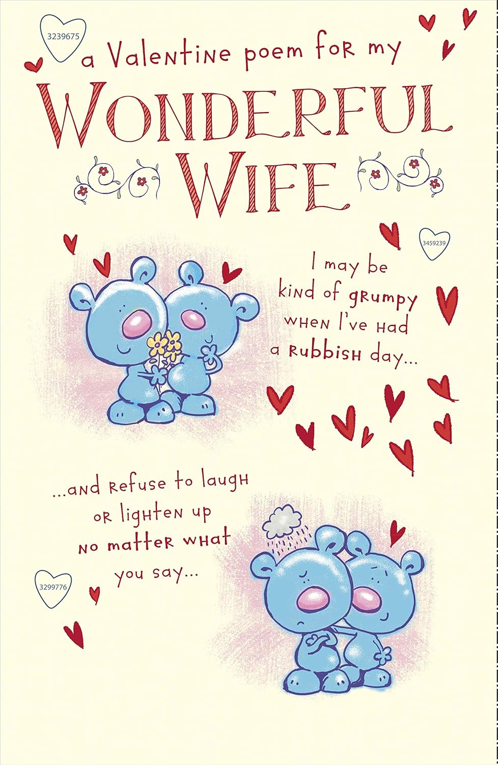 Cute Teddy Bear Poem Wife Valentine's Day Card