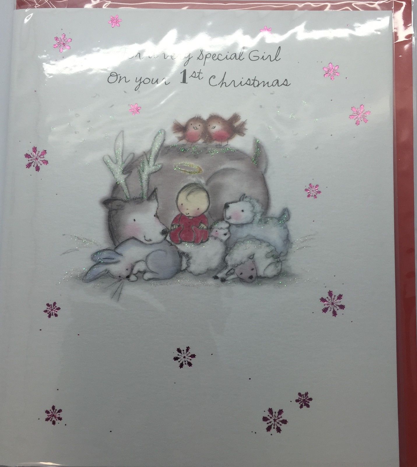 Cute Girl on Your 1st Christmas Nativity Christmas Card