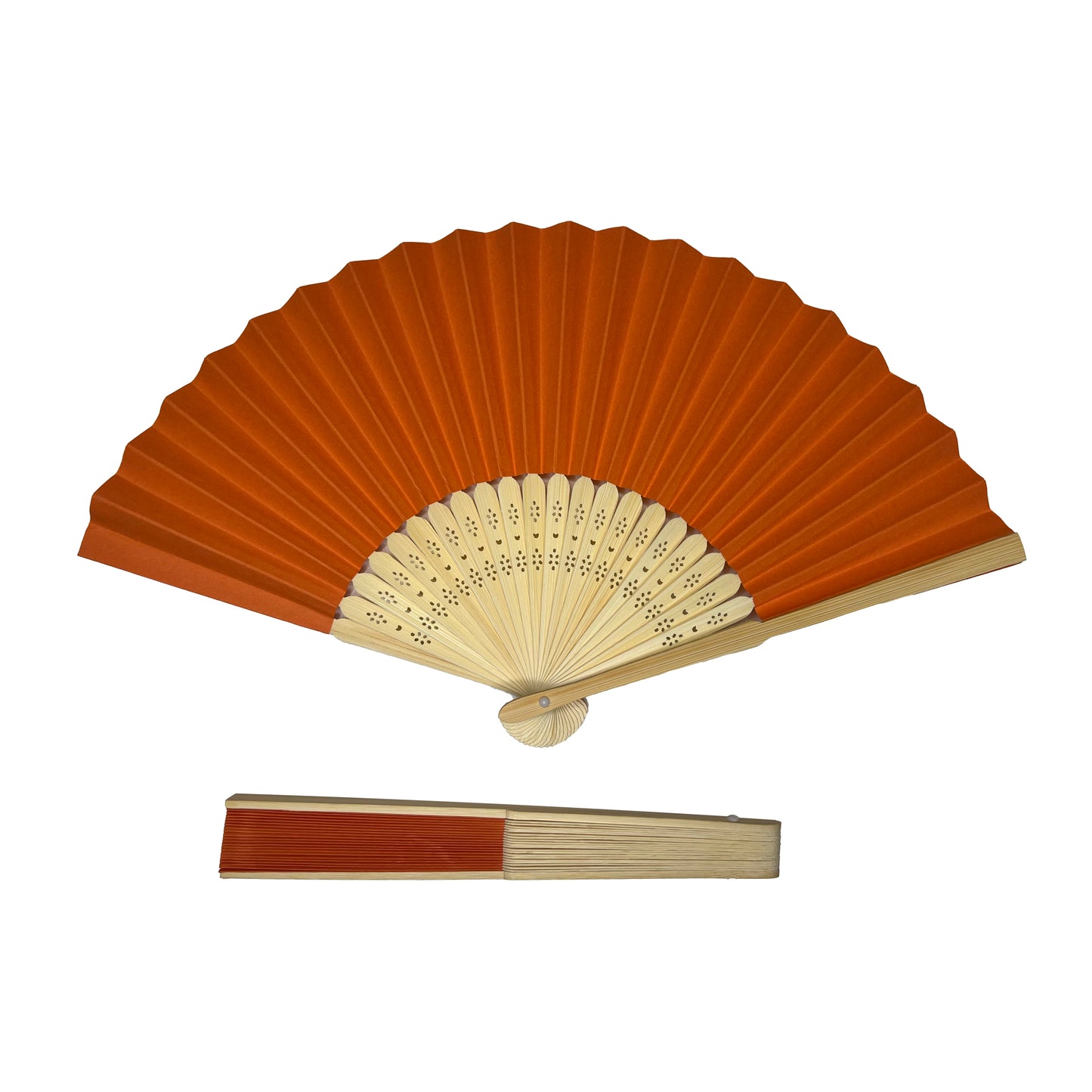 Pack of 10 Orange Paper Foldable Hand Held Bamboo Wooden Fans by Parev