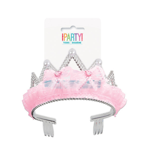 Pink Tiara with Ribbon Bow Ties Crown Costume Accessory