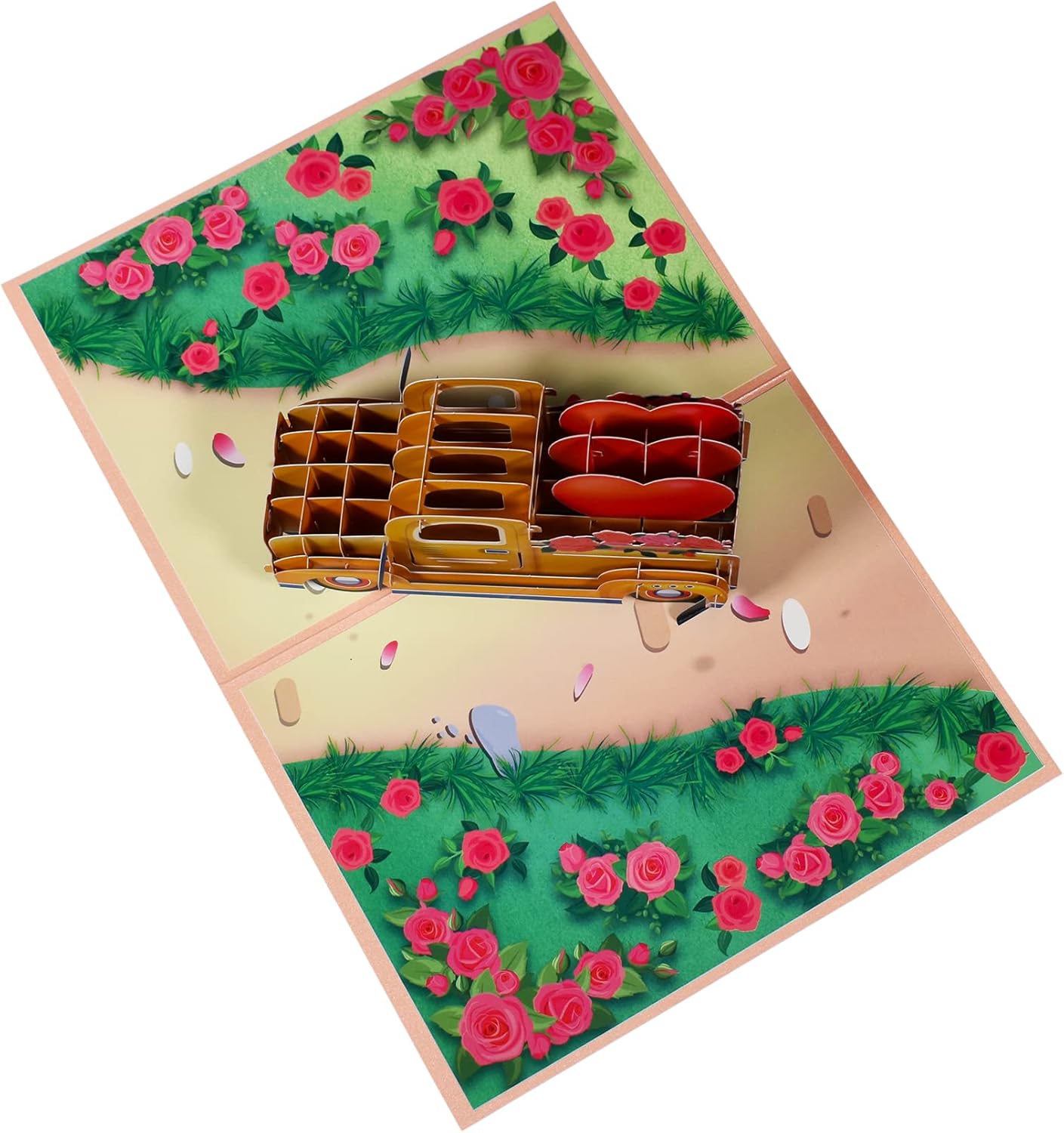 Yellow Vintage Truck with Heart and Roses 3D Pop Up Greeting Card