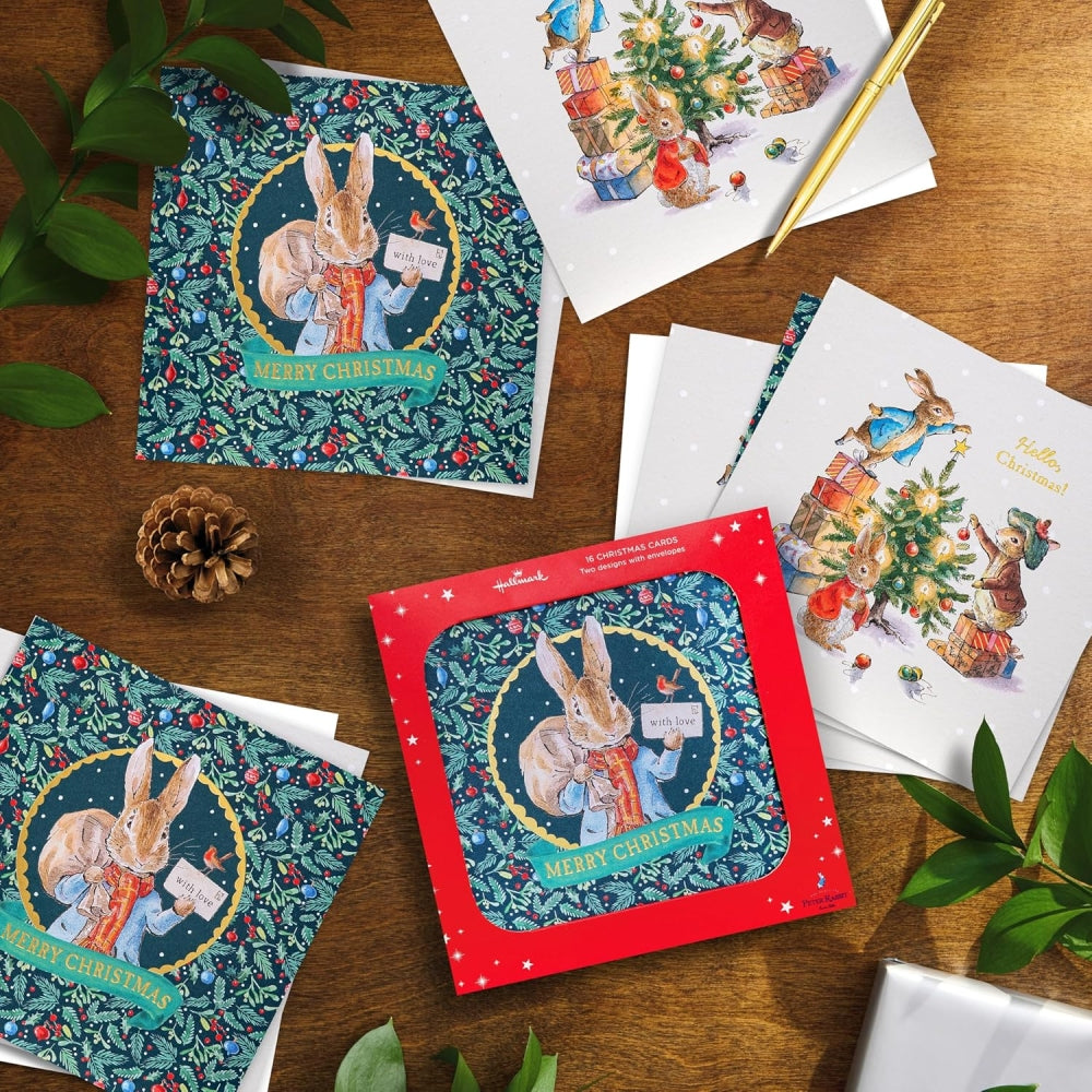 Peter Rabbit Beatrix Potter Pack of 16, 2 Designs, MultiPack Christmas Cards