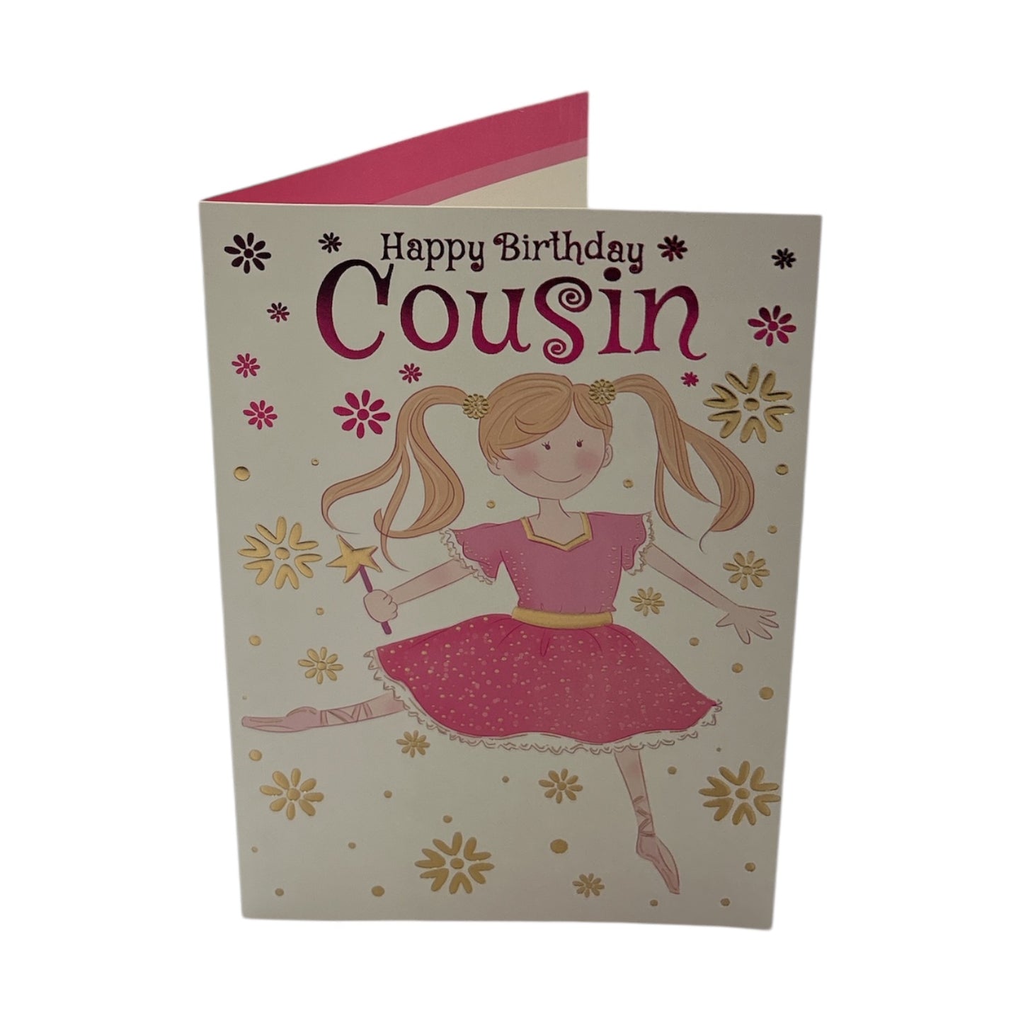 For Cousin Juvenile Girl Holding A Magic Wand Birthday Card