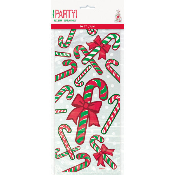 Pack of 20 Christmas Candy Cane Cellophane Bags