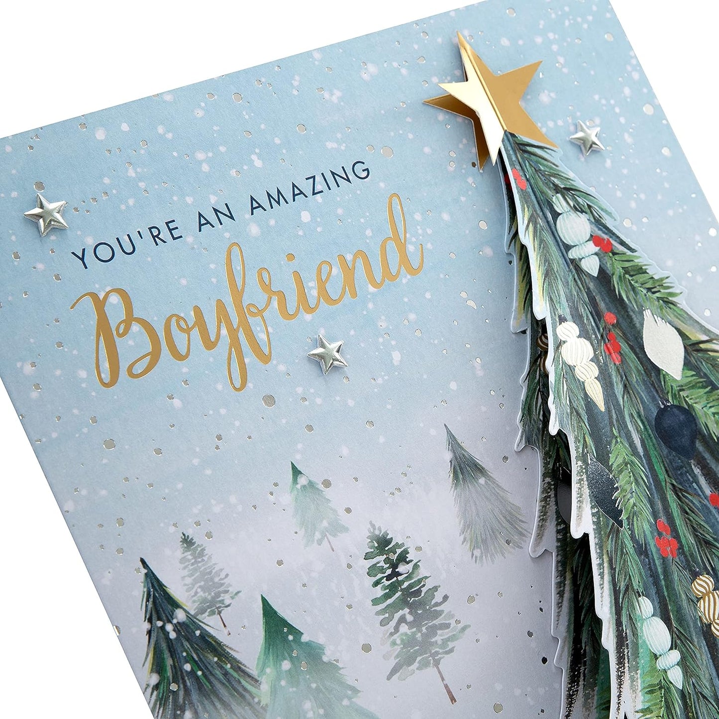Classic Winter Scene with Tree Design Boyfriend Boxed Christmas Card