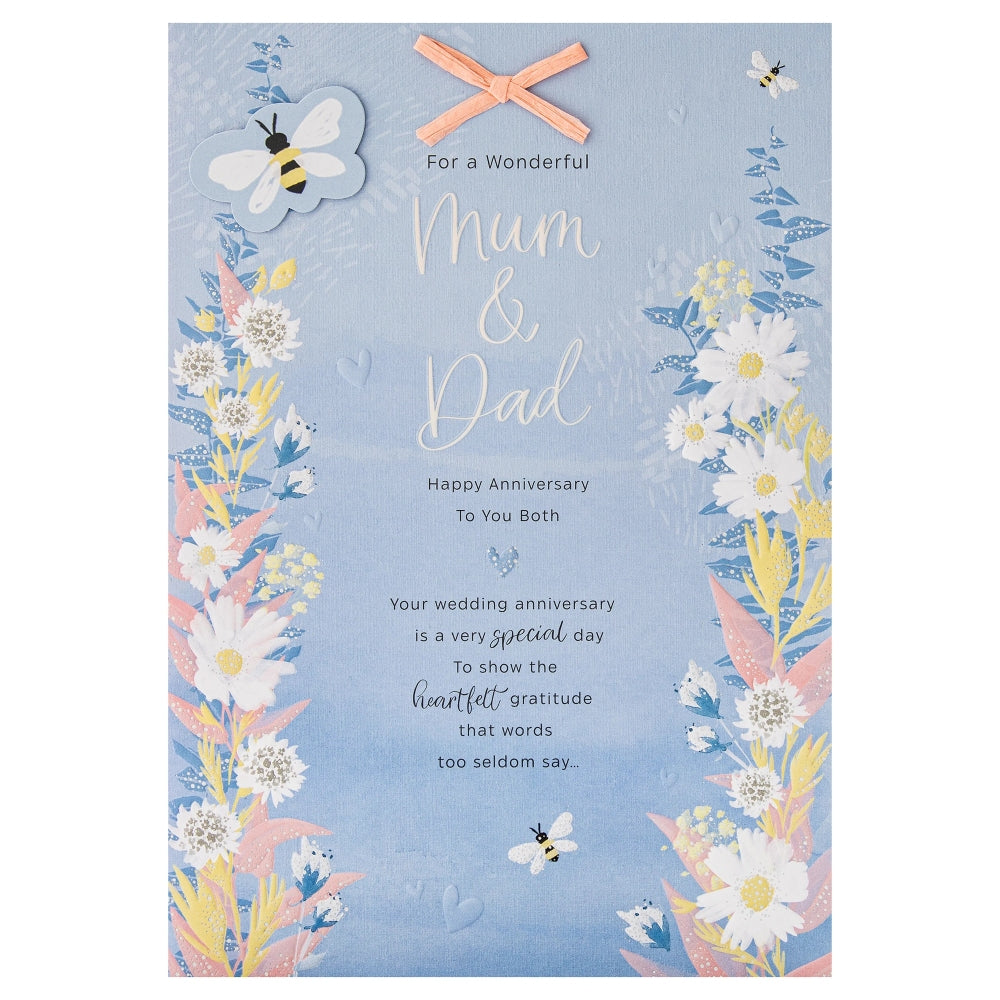 Blue Florals Design & Heartfelt Verse Mum & Dad Large Anniversary Card