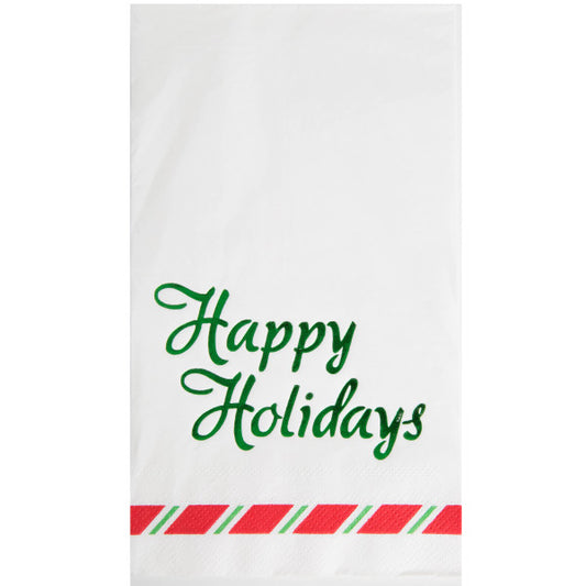 Pack of 16 Green Foil Stamped Happy Holidays Guest Towels