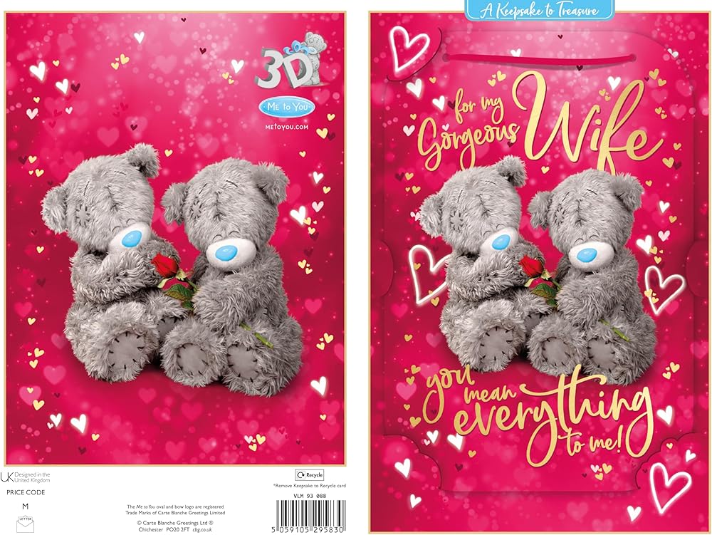 Bears Sat With Rose Wife Keepsake 3D Valentine's Day Card