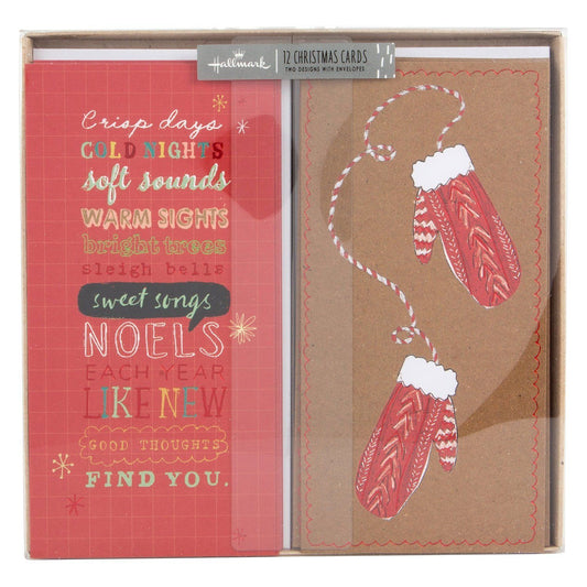 Christmas Boxed Cards Cute Design Pack of 12 with 2 Designs 