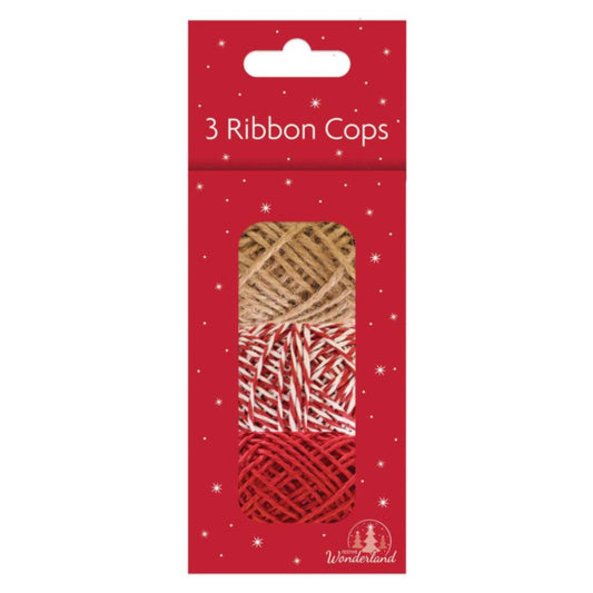 Pack of 3 Natural Ribbon and Twine Cops 25m