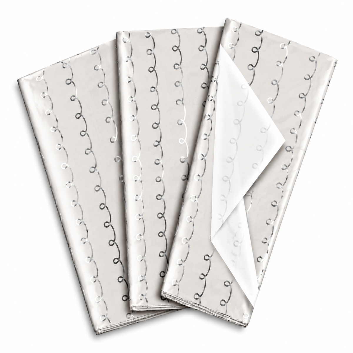 Pack of 5 White Swirl Band Design 50 x 70 cm Luxury Silver Foil Tissue Sheets - Wedding, Anniversary