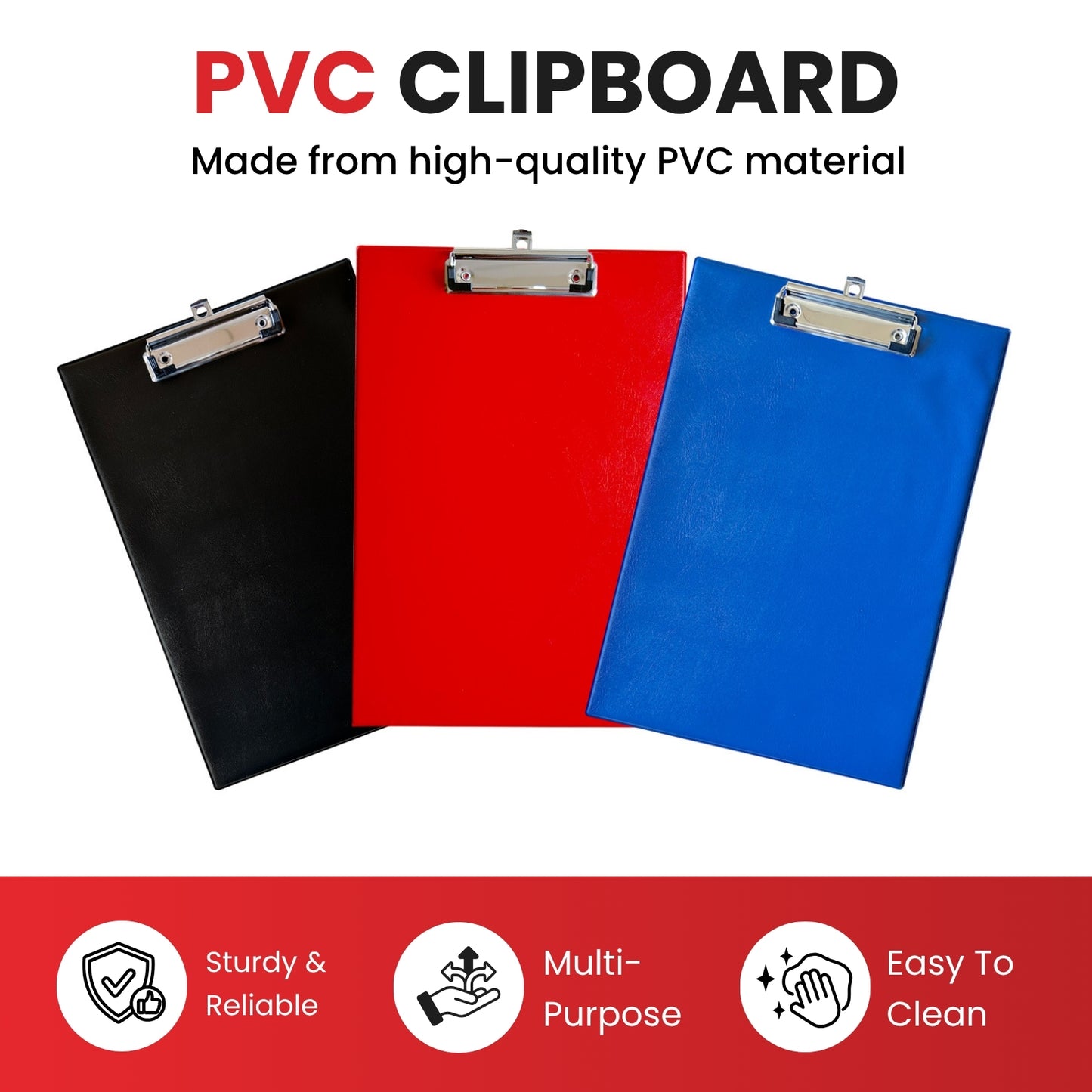Pack of 12 Janrax A4 Red PVC Single Clipboards