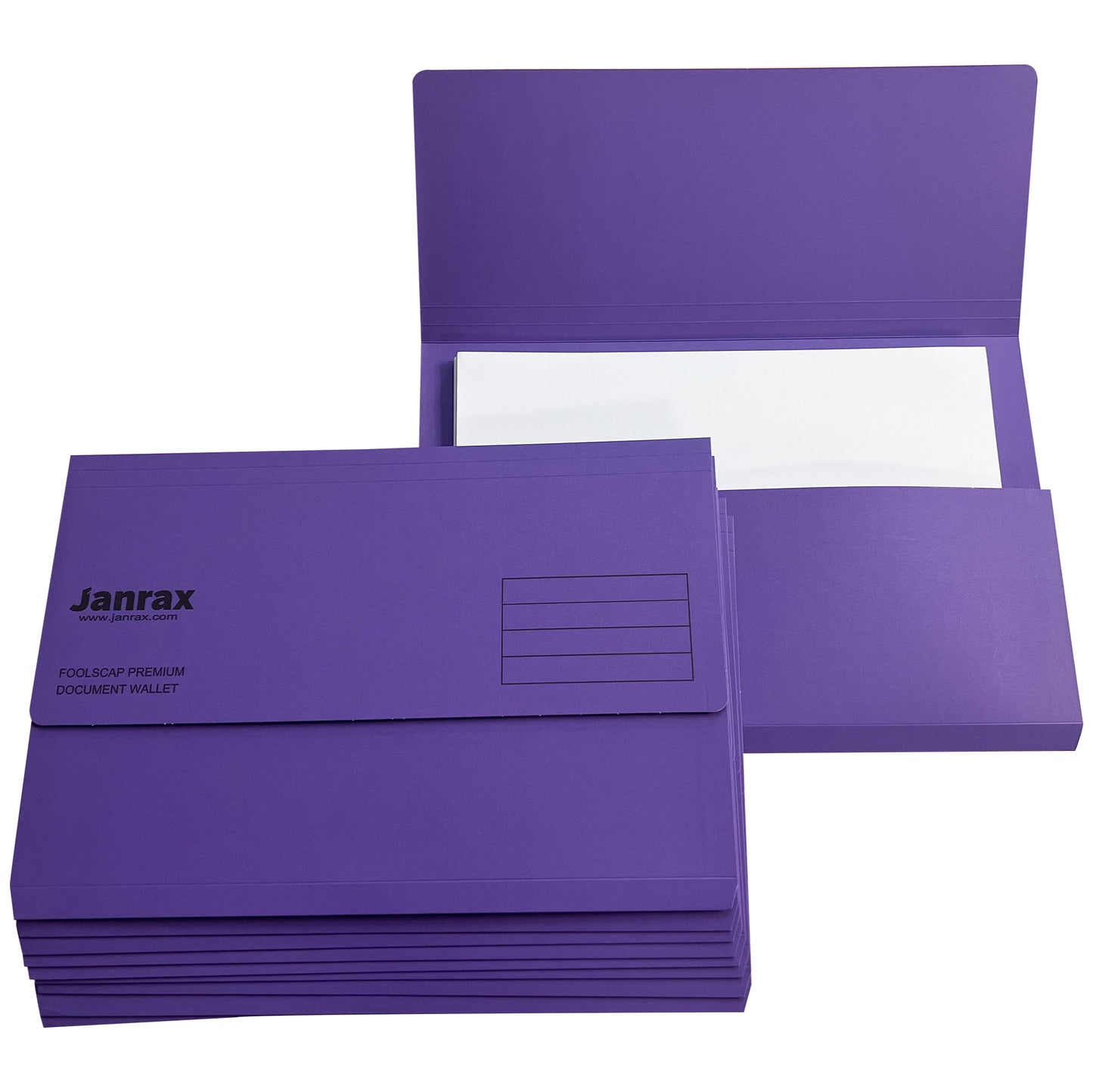 Pack of 100 Purple Card Premium Foolscap Document Wallets