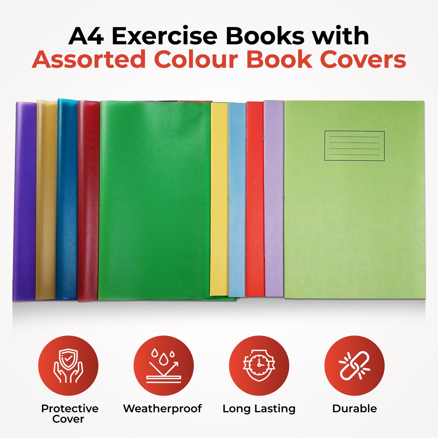 Pack of 10 A4 Assorted Coloured Exercise Books with Coloured Book Covers