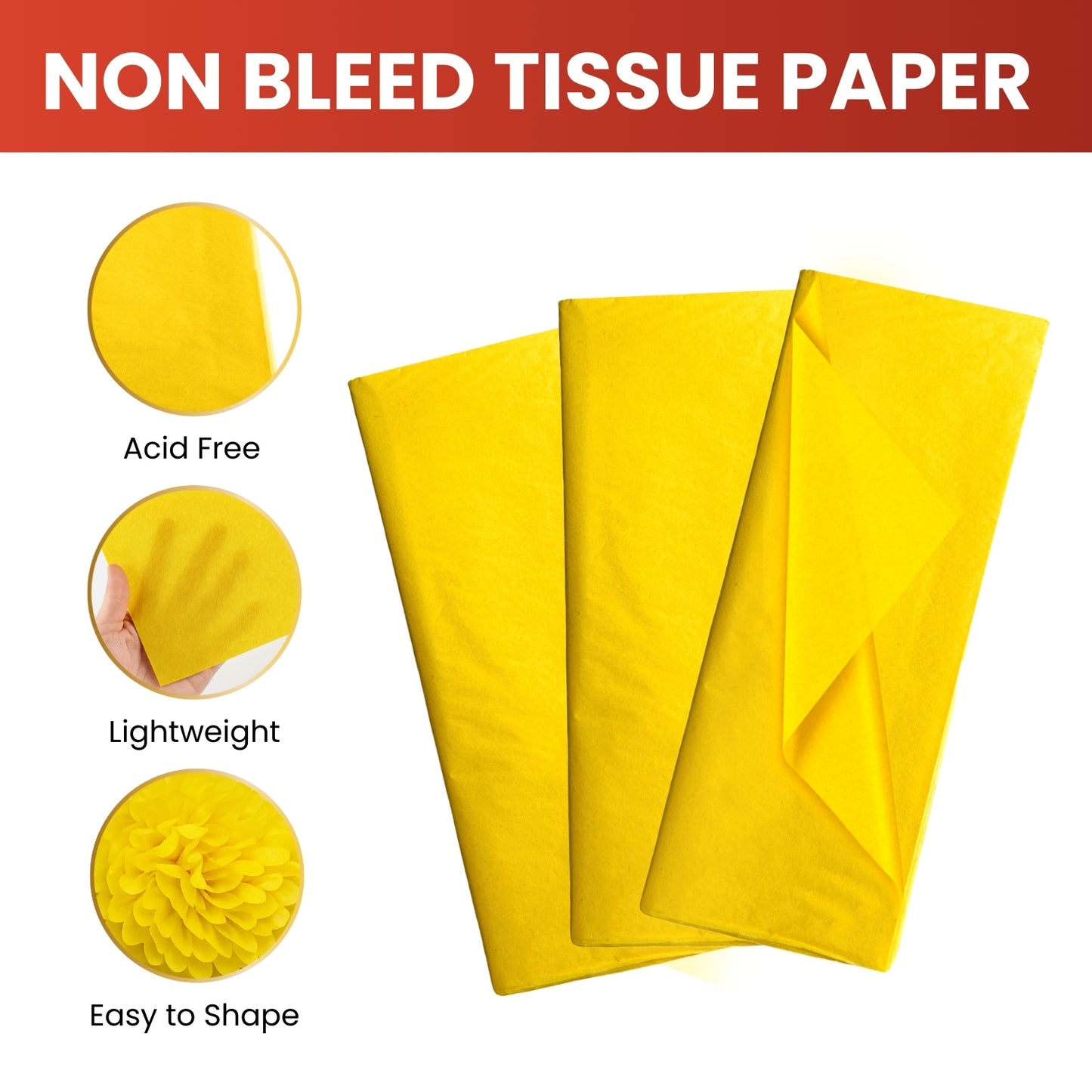 Pack of 800 Yellow Acid Free 50 x 70cm Tissue Paper Sheets