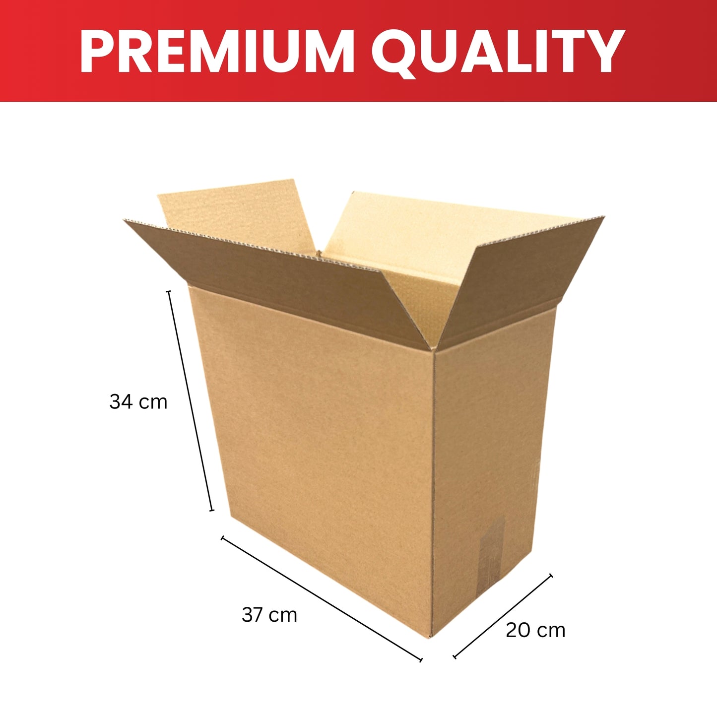 Pack of 100 Cardboard Packing Boxes 37x20x34cm — 3mm Corrugated Flute