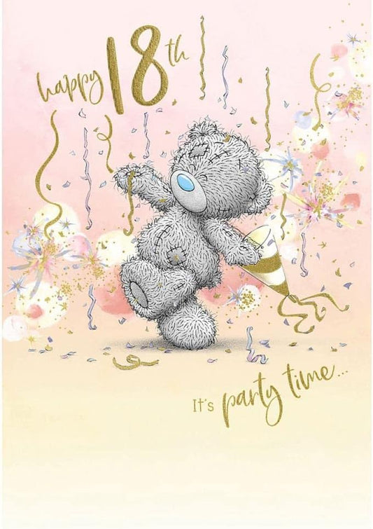 Bear With Party Hat 18th Birthday Card