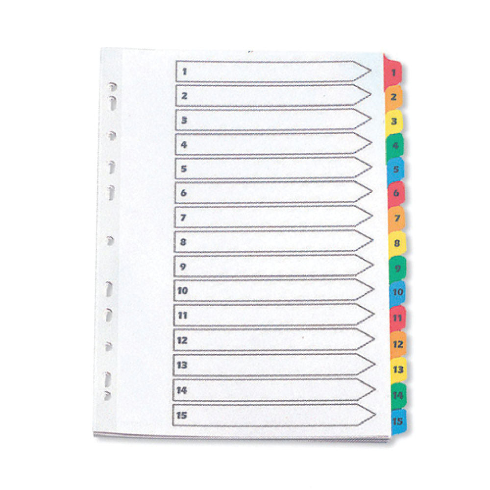 A4 White 1-15 Multi Colour Numbered and Multi Punched Index Tabs