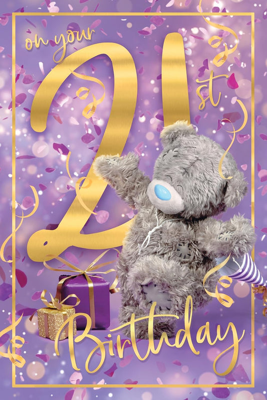 Bear With Party Hat Tatty Teddy 3D Lenticular Design 21st Birthday Card