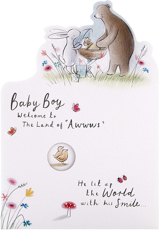 Cute Die-cut Bunnies Design Baby Boy Birth Congratulations Card