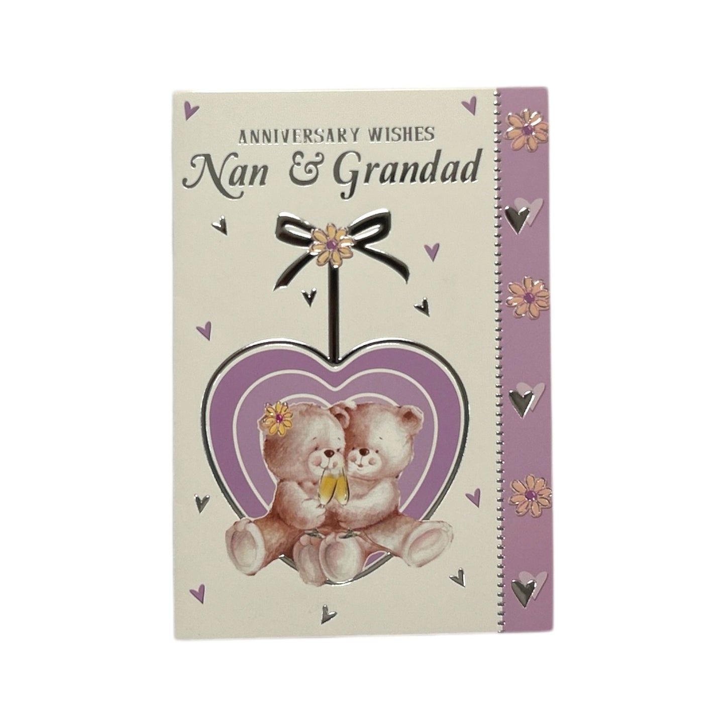 Nan & Grandad Cute Teddies In Purple Heart Anniversary Card