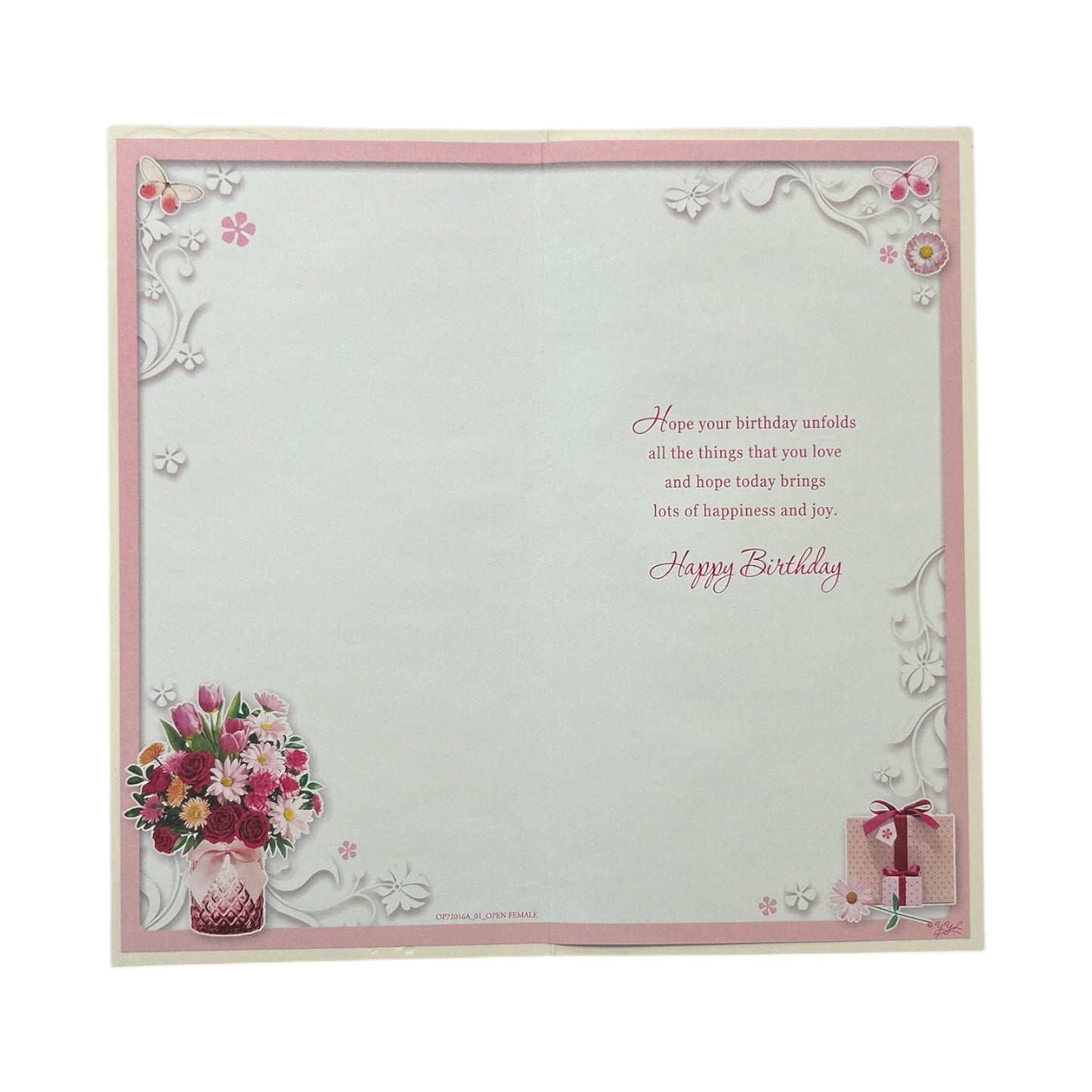 Open Female Flower Pot and Gift Design Traditional Opacity Birthday Card