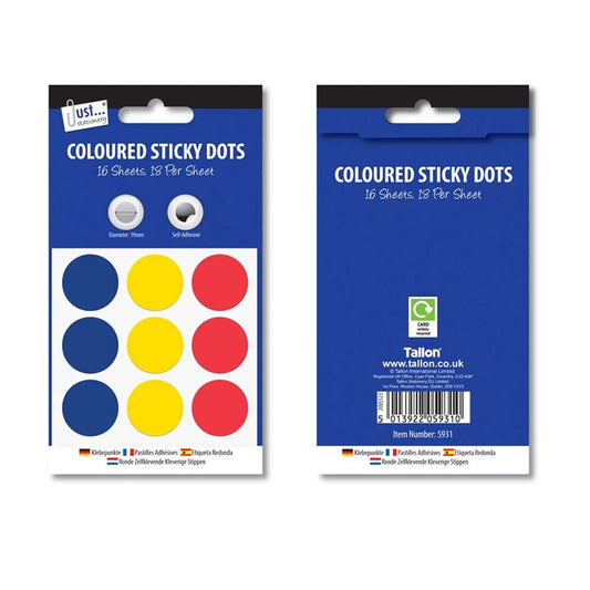16 Sheets 19mm Coloured Sticky Dots