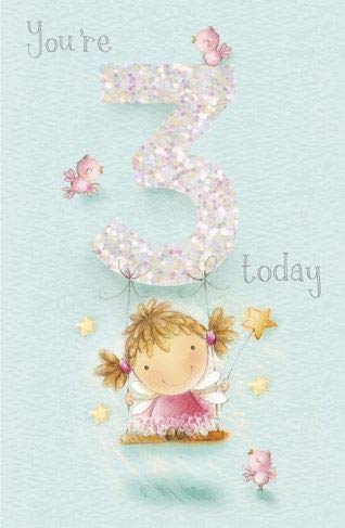 Girl's 3rd Birthday Card Flitter Finish Pretty Fairy on a Swing from The Thinking of You Range